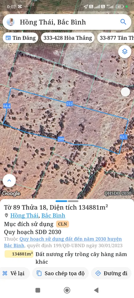 Bán đất 13488,1m² giá 2.7 tỷ Xã Hồng Thái