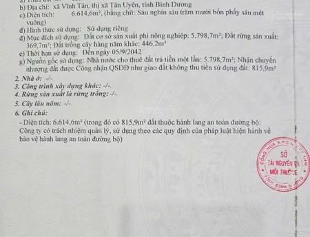 Cần bán 6614m2 đất skc tại bĩnh tân tân uyên bình dương