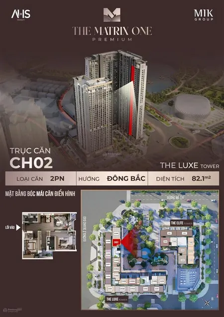 Bán căn 82m2 trục 02 tòa luxe giai đoạn 2 the matrix one giá 10.8 tỷ bao phí