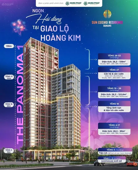 Bán căn hộ studio (32,3m2) tầng cao tòa panoma1 sun cosmo đà nẵng