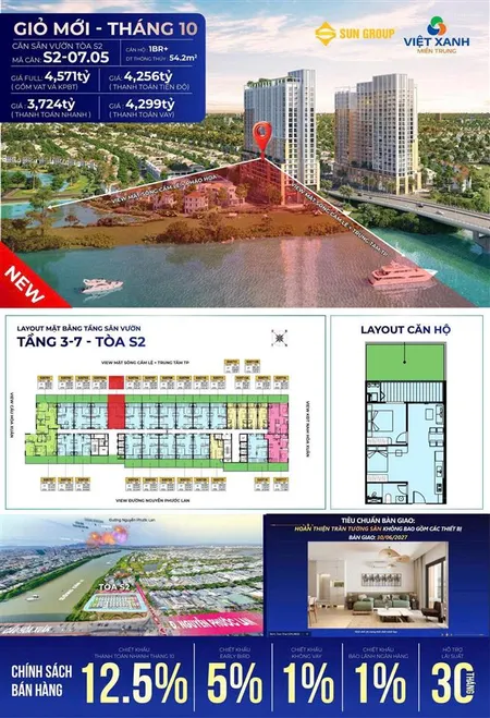 Bán căn hộ spana tower 1pn + sân vườn view pháo hoa đà nẵng