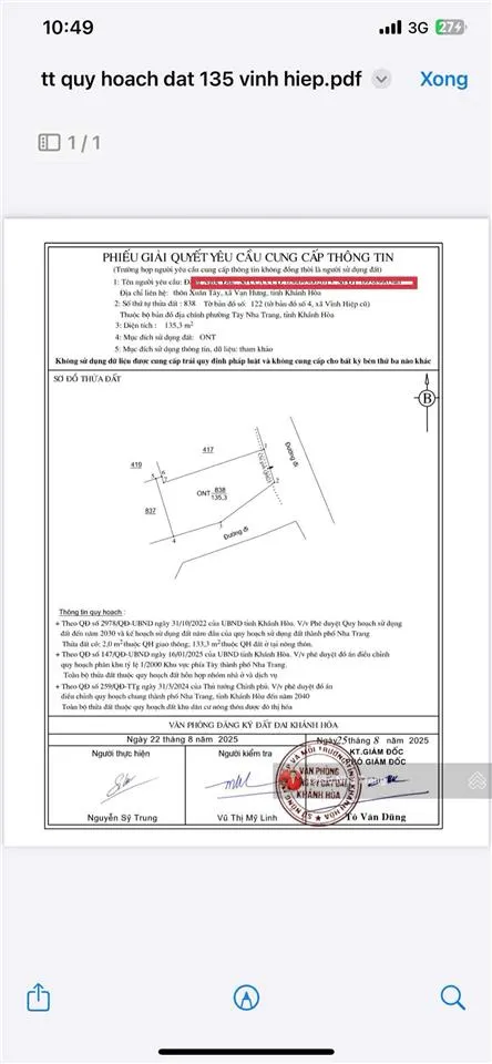 Bán lô góc 2 mặt tiền thôn vĩnh điềm thương. dt 135,3m2 giá 4ty059