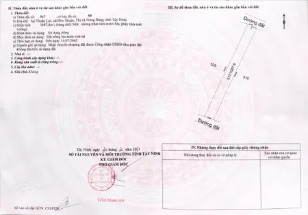 Đất hai mặt tiền 10x100m tại đôn thuận trảng bàng tây ninh. chỉ 980 triệu