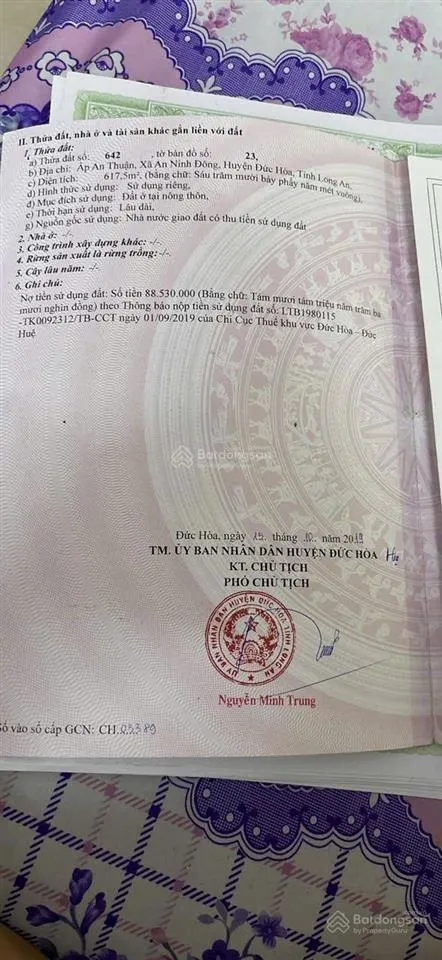Chính chủ bán đất thổ cư 15 x 41m mặt tiền nhựa hiệp hoà,an ninh đông,đức hoà,long an.