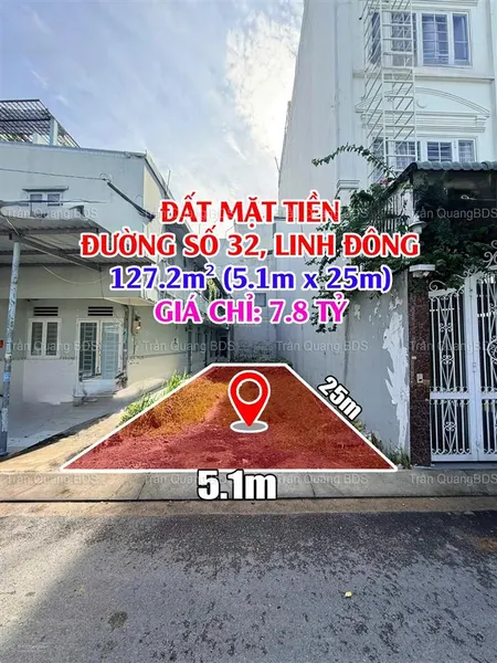 Đất mặt tiền đường 32, linh đông đường nhựa 6.2m gần vành đai 2 127.2m giá 7.5 tỷ