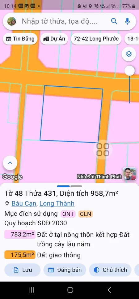 Bán đất 958,7m² ngang 32m giá 7.5 tỷ Xã Long Phước