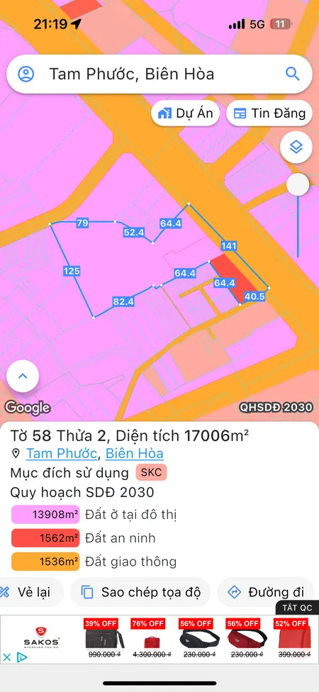 Bán đất 17058.8m² ngang 141m giá 250 tỷ Phường Tam Phước