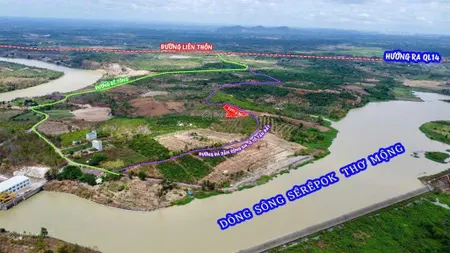 Hòa phú buôn ma thuột dt 5393m2 mặt tiền 167m view sông serepok trồng sẵn cà phê và sầu chỉ 1tỷ0x