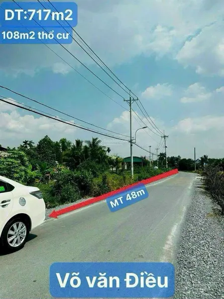 Bán đất mt võ văn điều ngang 48m, dt 717m² (108m² thổ cư) có gpxd kho 88.5m², cách ql22 chỉ 400m
