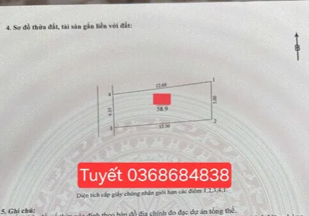 Bán đất 58.9m² ngang 4.3m giá 5.8 tỷ Xã Phúc Thịnh