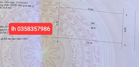 Bán đất 86.8m² ngang 6.50m giá 4.95 tỷ Xã Quang Minh