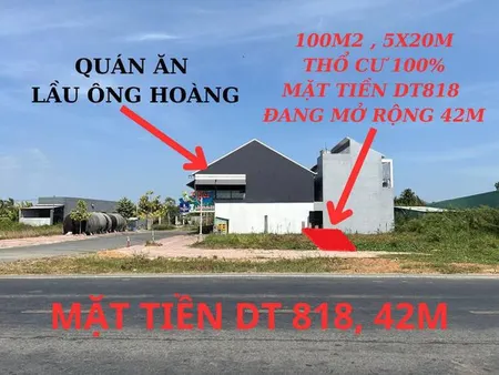 Bán đất 100m² Mặt tiền DT818 trung tâm thị trấn Thủ Thừa