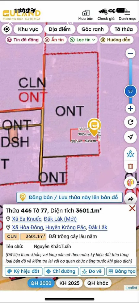 Bán đất 3601.1m² giá 1.95 tỷ Xã Ea Knuếc