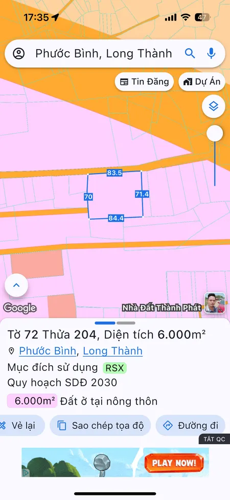Bán đất 6000m² ngang 83m giá 17 tỷ Xã Phước Thái