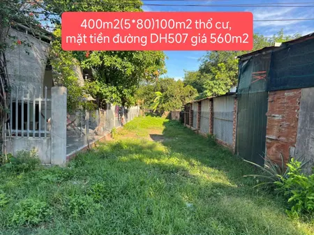 Bán đất mặt tiền đường DH507, 400m2(5*80) 100m2 thổ cư giá chỉ 560tr