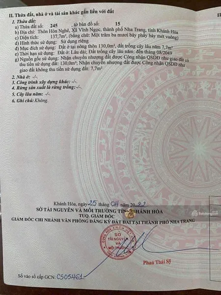 Chính chủ nhờ bán lô đất đẹp hẻm nguyễn xiển, phường tây nha trang 137,7 m2 ngang 4m giá 2,5