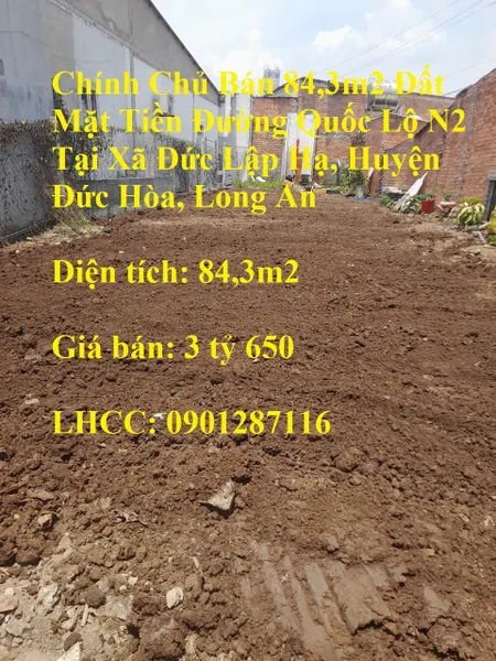 Chính Chủ Bán 84,3m2 Đất Mặt Tiền Đường Quốc Lộ N2 Tại Xã Đức Lập Hạ, Đức Hòa, Long An