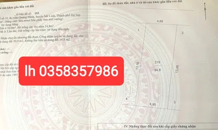 Bán đất 64.8m² ngang 4.88m giá 3.63 tỷ Xã Quang Minh