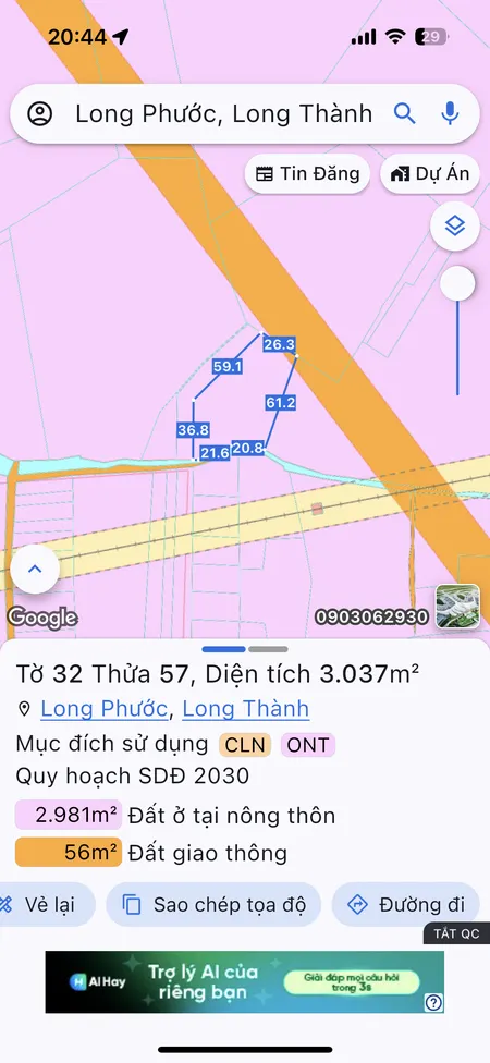 Bán đất 75000m² ngang 300m giá 300 tỷ Xã Long Phước