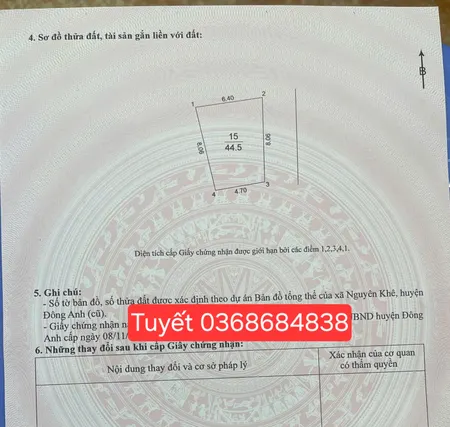 Bán đất 44.5m² ngang 8.06m giá 3.95 tỷ Xã Phúc Thịnh