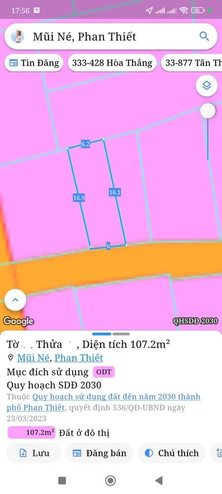 Bán đất 107,2m² ngang 6m giá 2.3 tỷ Phường Mũi Né