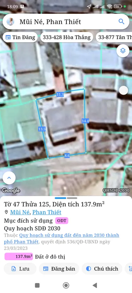 Bán đất 137.9m² ngang 8,6m giá 1.4 tỷ Phường Mũi Né