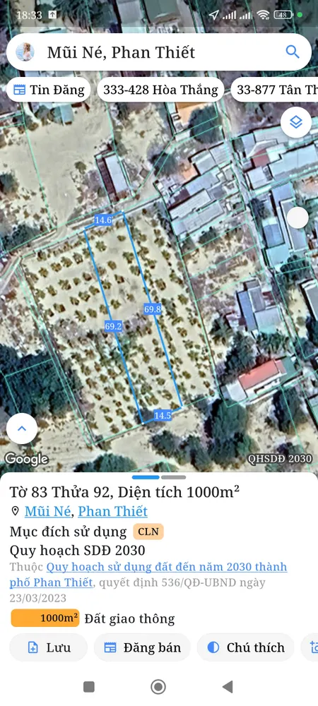 Bán đất 1000m² ngang 14,6m giá 7 tỷ Phường Mũi Né