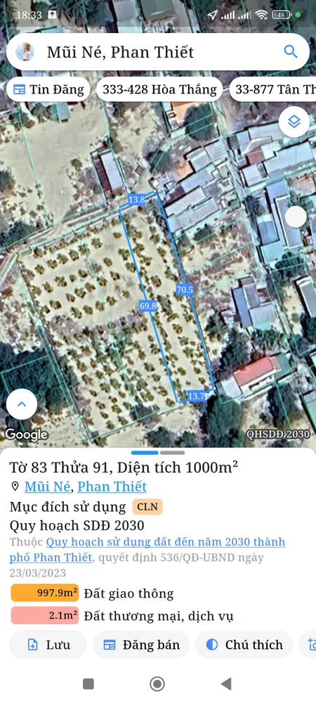 Bán đất 1000m² ngang 13,8m giá 7 tỷ Phường Mũi Né