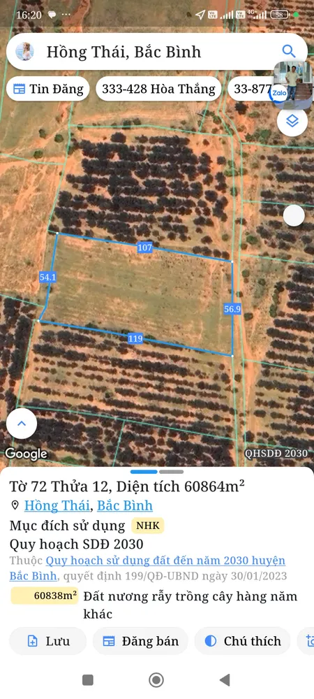 Bán đất 6086,3m² ngang 56,9m giá 1.2 tỷ Xã Hồng Thái