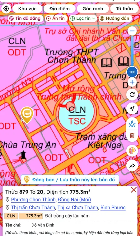 Bán đất 677.8m² ngang 10m giá 795 triệu Phường Chơn Thành