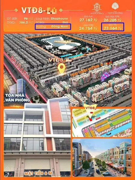 Shophouse, mt 6m, 96m2 vtđ 8, vin ocp 3, đường 26,5m, trước khu grandworld, tổ chức sự kiện lớn