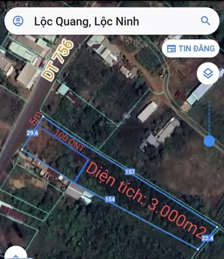 Nền có thổ cư 3000m2 nằm trục đường dt756 lộc quang, lộc ninh cũ