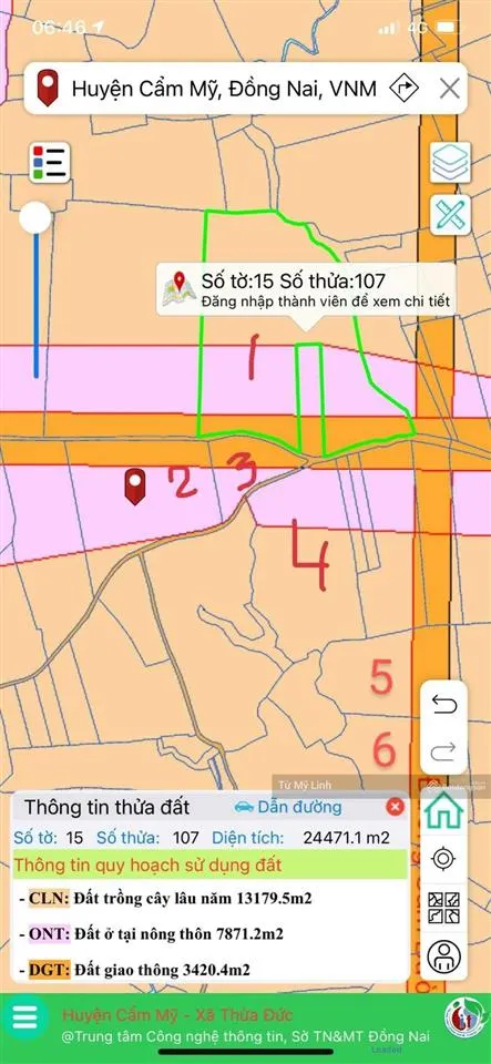 Bán gấp 69,784m2~7 ha có 600m2 thổ cư ( quy hoạch thổ đến 2ha) xã thừa đức, cẩm mỹ, long thành, đn