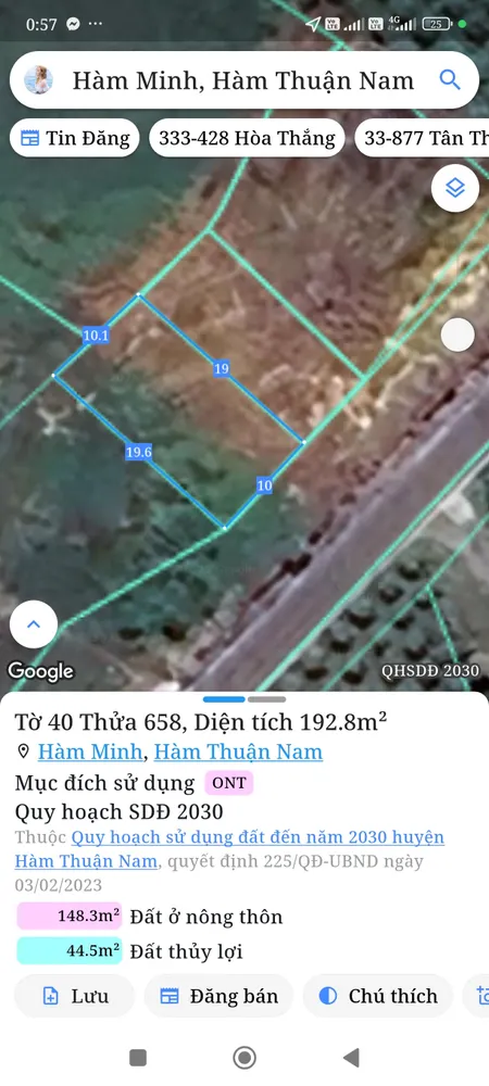 Bán đất 192,8m² giá 690 triệu Xã Hàm Thuận Nam