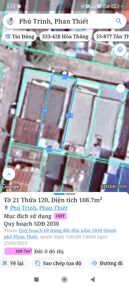 Bán đất 108.7m² ngang 6,1m giá 2.95 tỷ Phường Phan Thiết