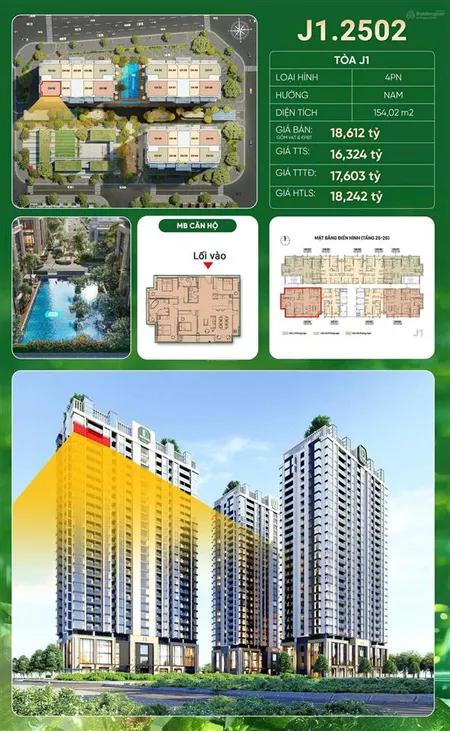 Bán căn 4pn hot nhất dự án jade square, hướng nam view thoáng. gía 16.3 tỷ/154m2, full nội thất