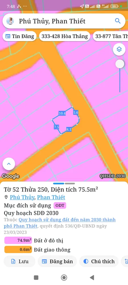 Bán đất 75.5m² giá 3.69 tỷ Phường Phú Thủy