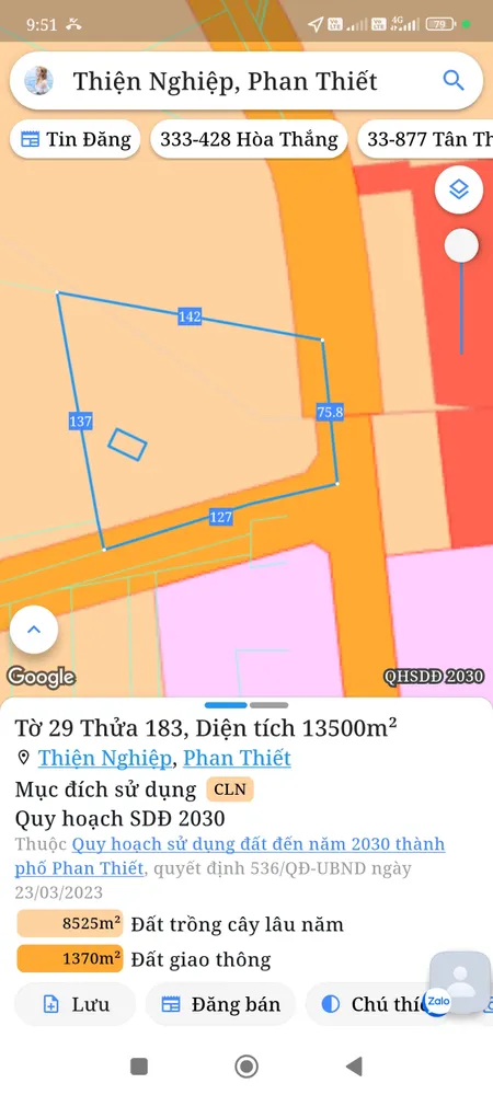 Bán đất 13500m² giá 22.95 tỷ Phường Mũi Né