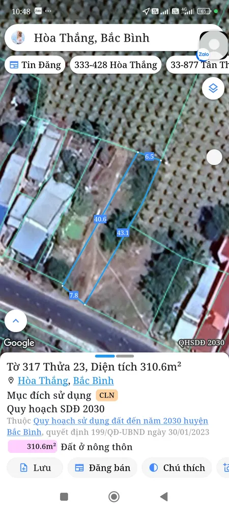 Bán đất 310,6m² ngang 7,8m giá 1.5 tỷ Xã Hòa Thắng