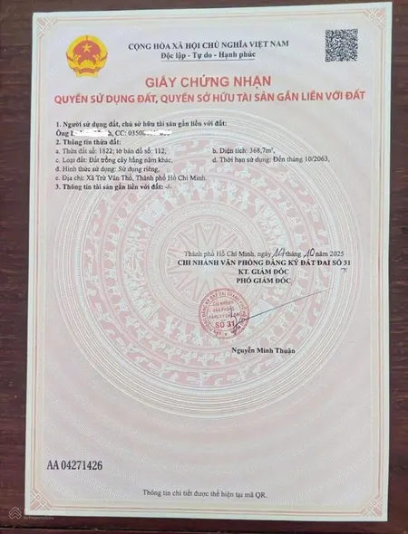 Bán đất mặt tiền đường dt750 xã trừ văn thố, tp. hồ chí minh (xã cây trường cũ). chính chủ