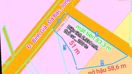 Đất 2 mặt tiền nhựa khủng (23 x 83 200 thổ cư) đường bình giã đá bạc siêu đẹp và giá trị 6,6 tỷ