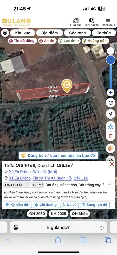 Bán đất 185.5m² giá 450 triệu Xã Ea Drông