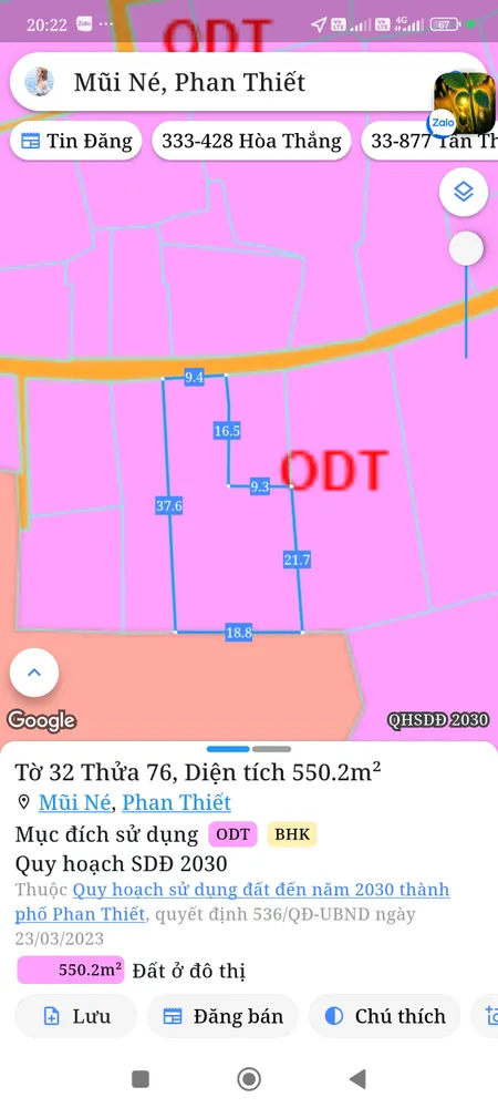 Bán đất 550,2m² ngang 9,4m giá 5 tỷ Phường Mũi Né
