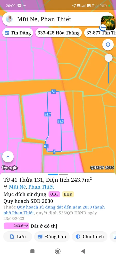 Bán đất 243.7m² ngang 7,1m giá 4.4 tỷ Phường Mũi Né