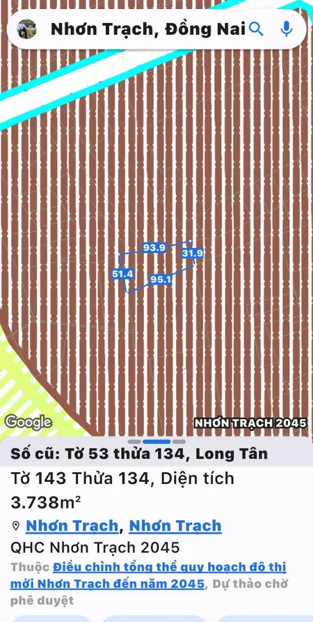 Bán đất 4395.3m² giá 4.1 tỷ Xã Nhơn Trạch