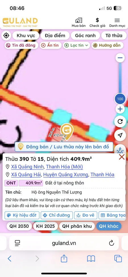 Bán đất 409.9m² ngang 23m giá 3.2 tỷ Xã Quảng Ninh
