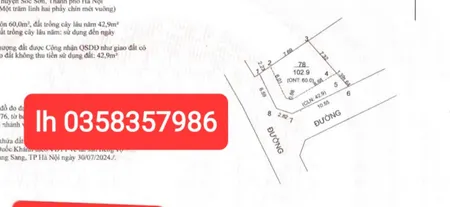 Bán đất 102.9m² ngang 6.59m giá 2.06 tỷ Xã Kim Anh
