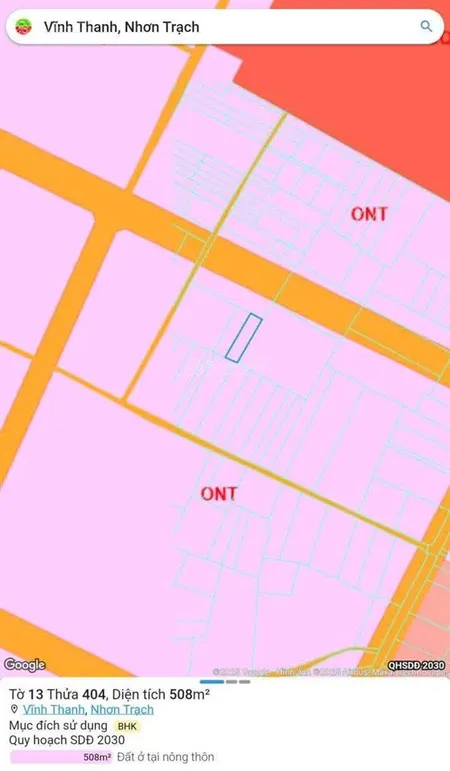 508m2 gần đường 25c đi sân bay long thành. đường xe hơi, quy hoạch ont. sổ riêng. giá chỉ 1.5 tỷ.