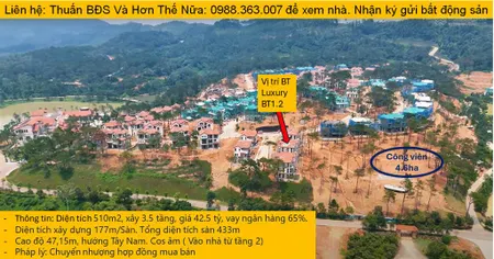 Bán biệt thự luxury suất ngoại giao bt1.02 thanh xuân valley, view công viên 4.6ha, 510m2, 42.5 tỷ