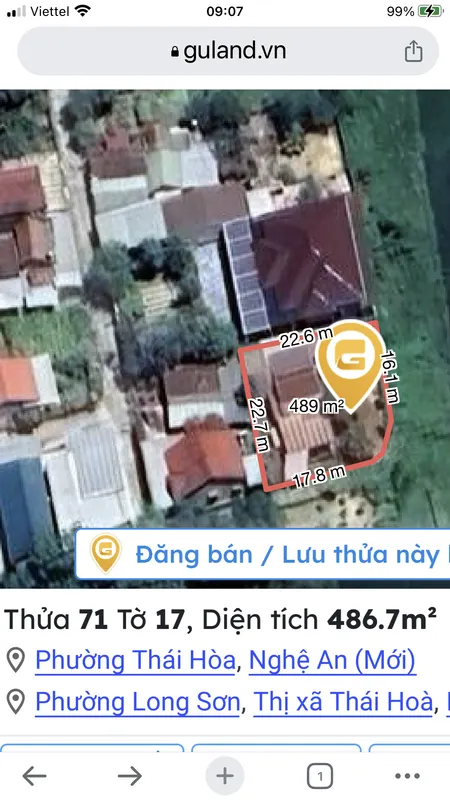 Bán đất 486.7m² giá 3 tỷ Phường Thái Hòa